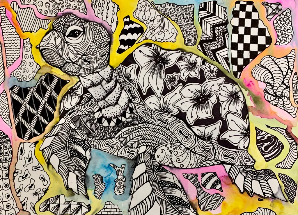 watercolor drip zentangle