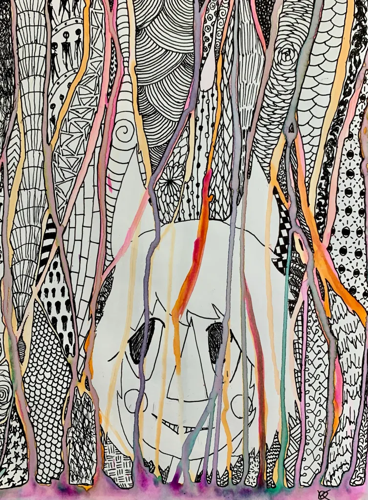 watercolor drip zentangle