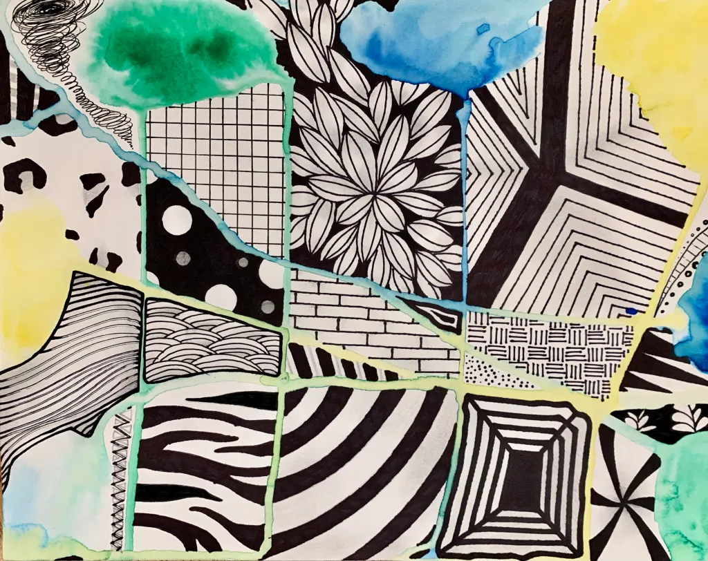 watercolor drip zentangle