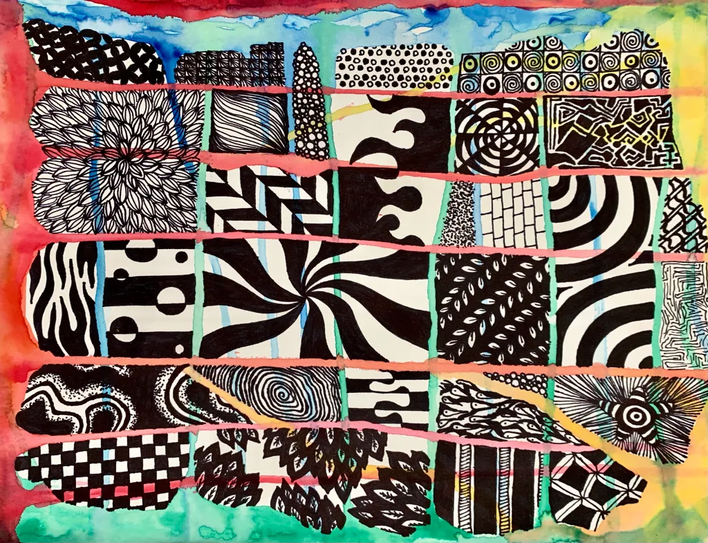 watercolor drip zentangle