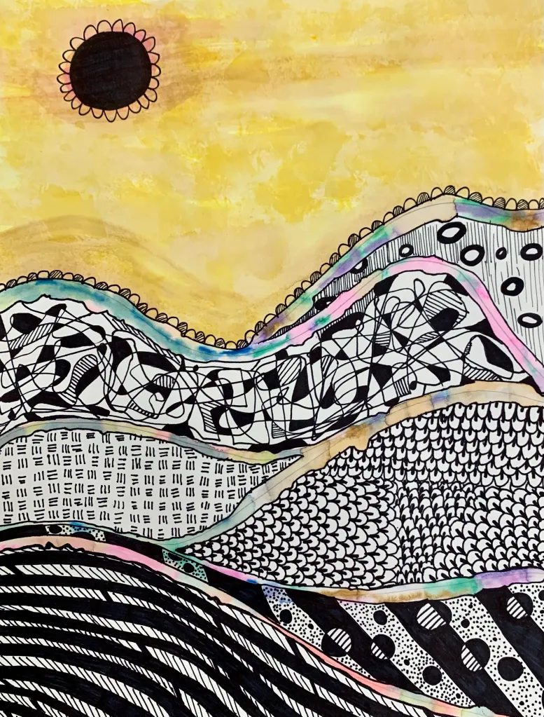 watercolor drip zentangle