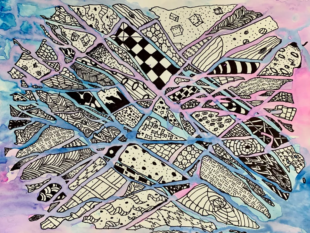 watercolor drip zentangle