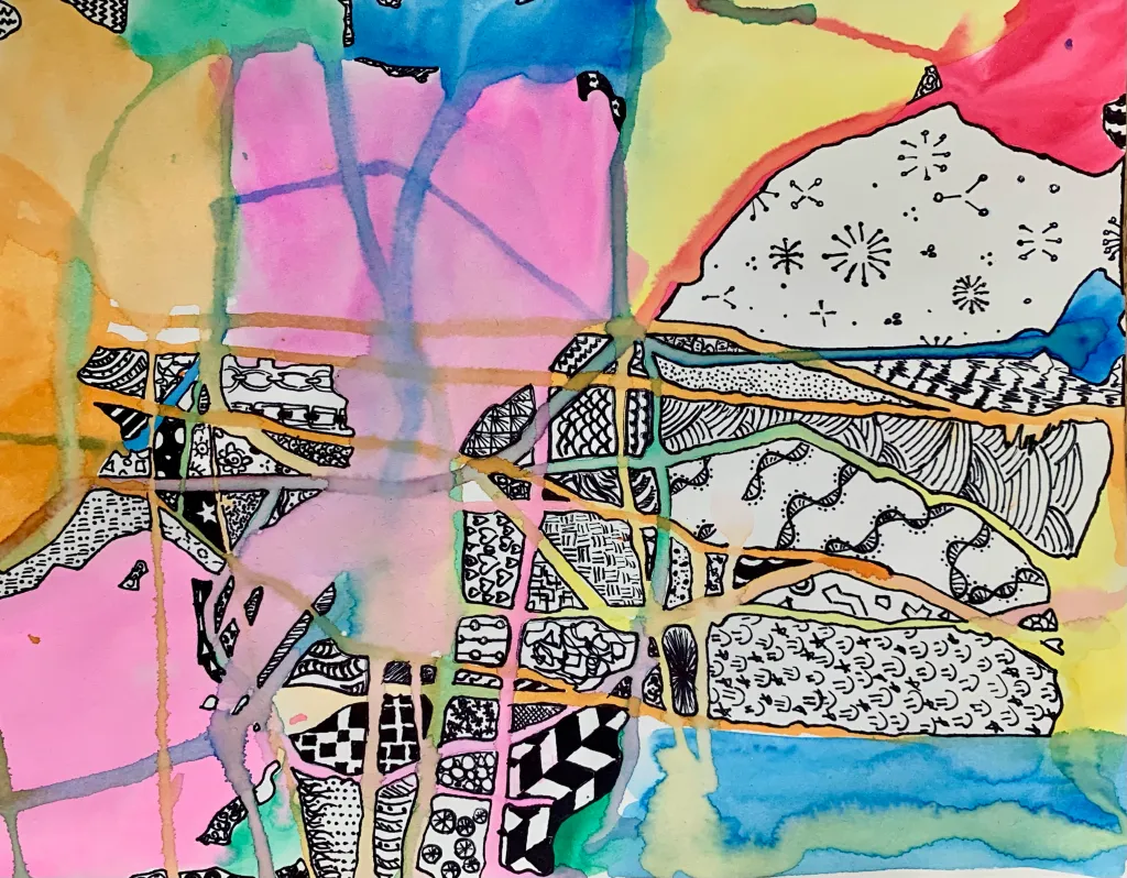 watercolor drip zentangle