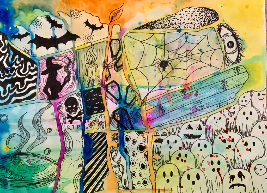 watercolor drip zentangle