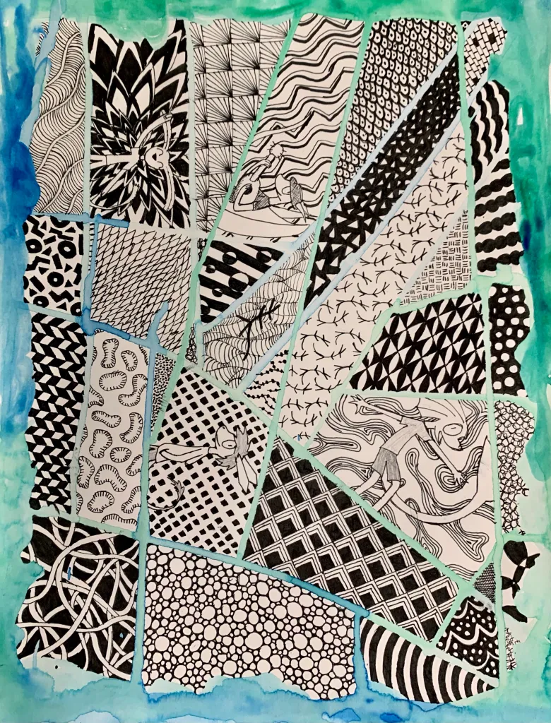 watercolor drip zentangle