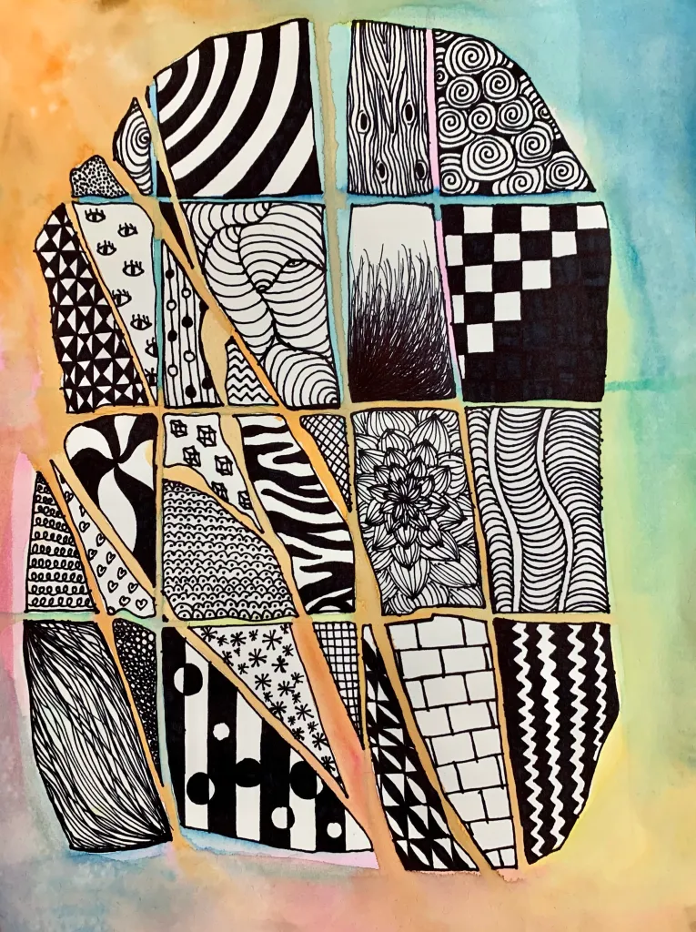 watercolor drip zentangle