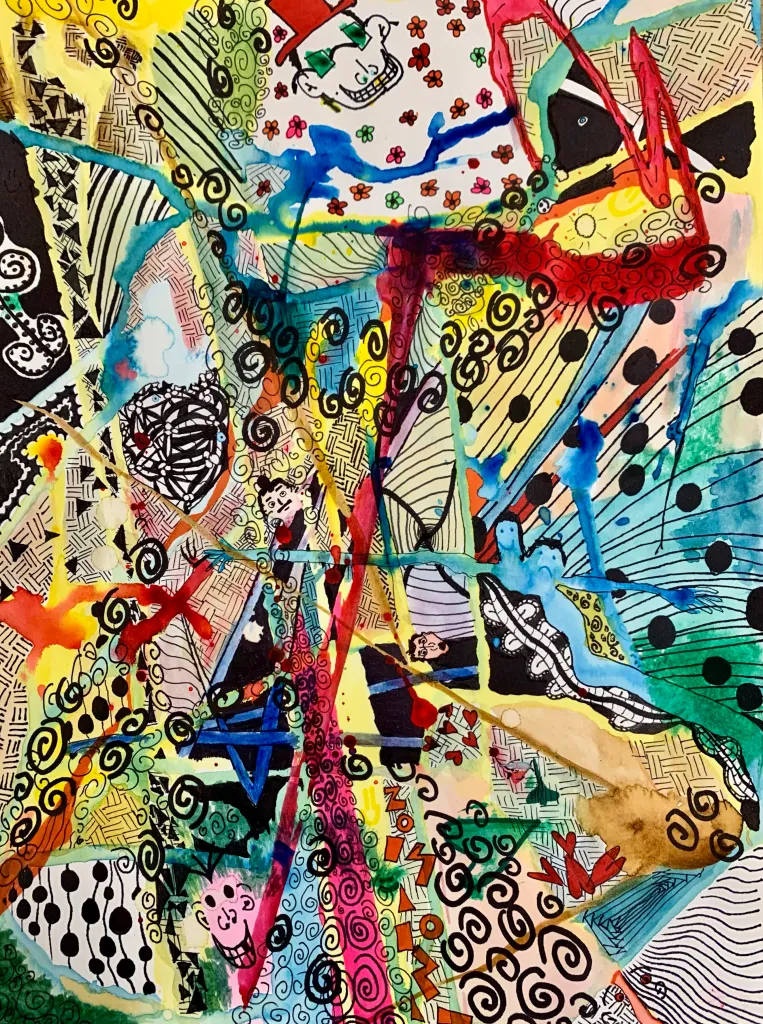 watercolor drip zentangle