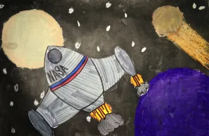Space Shuttle Oil Pastel & India Ink Collage