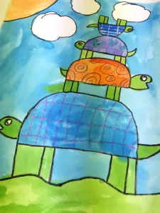 Stacked Turtles Watercolor ResistPainting