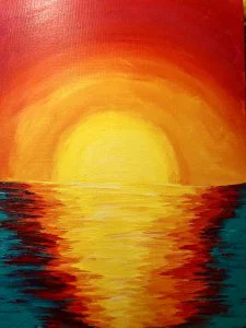 3D Flamingo and Sunset Acrylic Painting