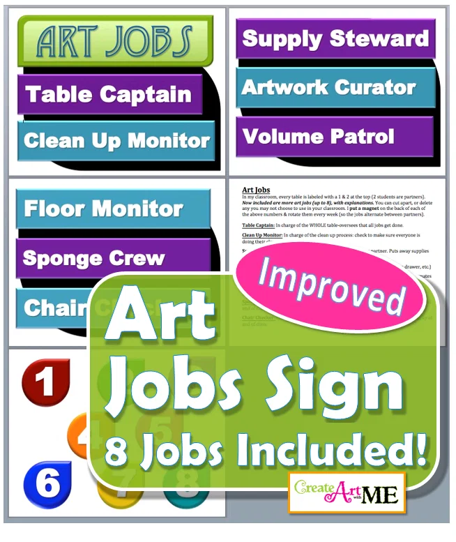 Featured: Art Jobs Printable Sign – Improved with 8 Total Art Room Jobs!