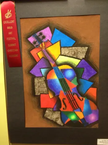 Cubism Instrument Oil Pastel and Collage Art Lesson