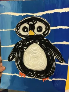 Huichol Penguin Yarn Painting