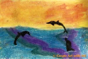 Dry Pastel Dolphin Ocean Sunset art project