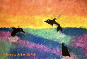 Dry Pastel Dolphin Ocean Sunset art project