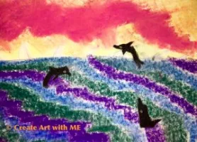 Dry Pastel Dolphin Ocean Sunset art project