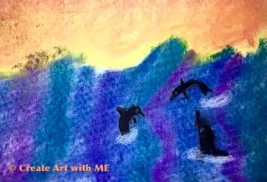 Dry Pastel Dolphin Ocean Sunset art project