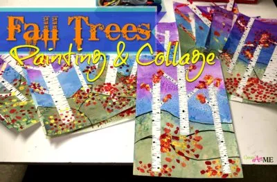 fall trees painting and collage