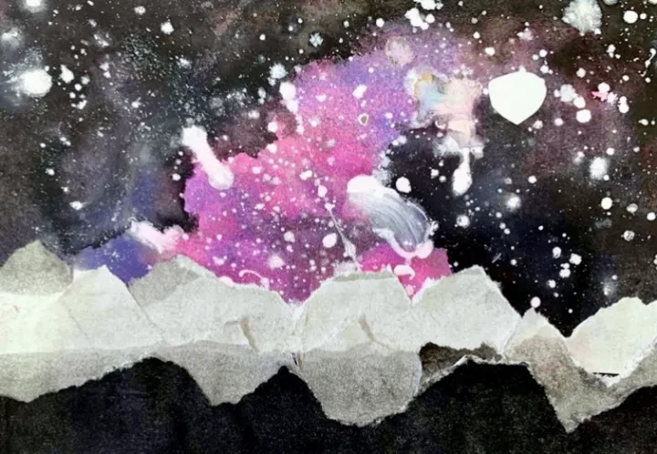 torn paper galaxy landscape