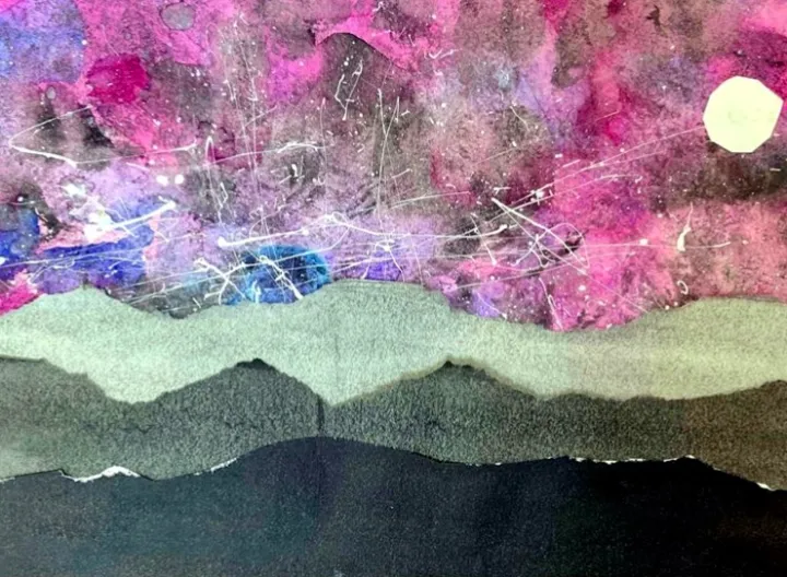 torn paper galaxy landscape