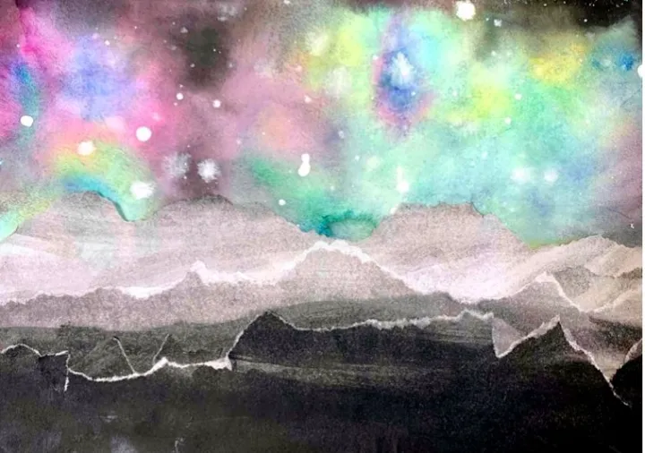 torn paper galaxy landscape