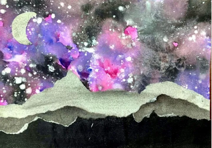 torn paper galaxy landscape