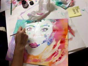  Watercolor Pouring and Masking Portrait Art Lesson