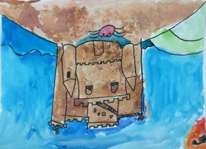 Sand Castle Salt and Watercolor Painting Art Lesson