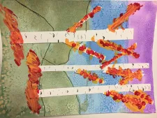 fall trees mixed media painting and collage