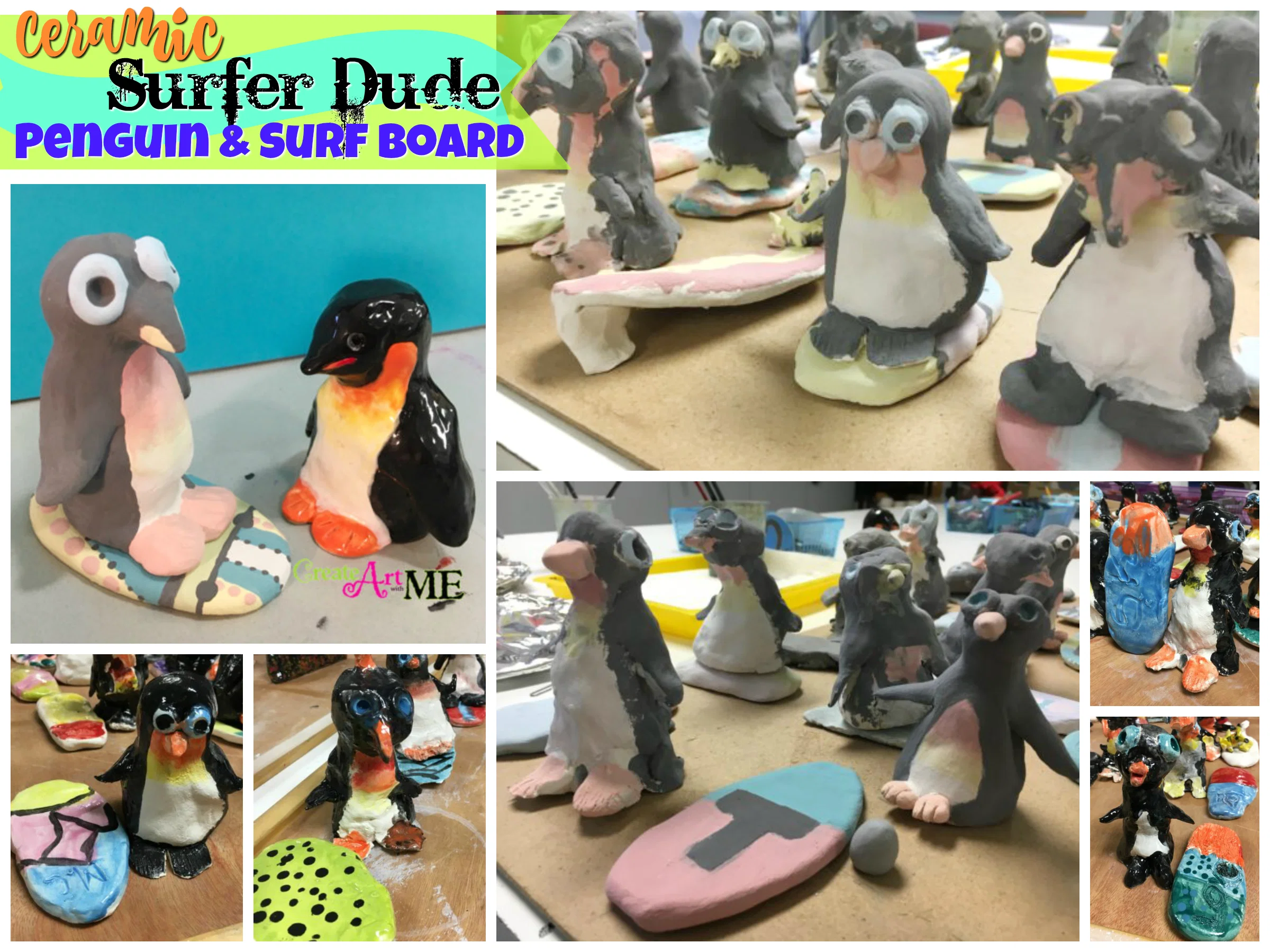 Featured: Ceramic Surfer Dude Penguin and Surfboard Thumb Clay Lesson