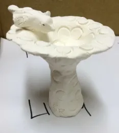 mini bird bath clay with glass beads