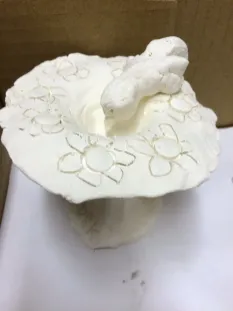 mini bird bath clay with glass beads