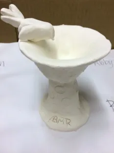 mini bird bath clay with glass beads