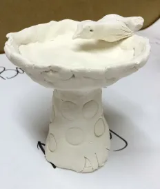 mini bird bath clay with glass beads