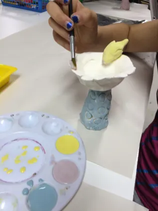 mini bird bath clay with glass beads