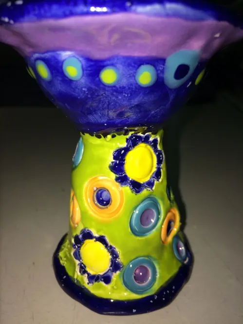 mini bird bath clay with glass beads