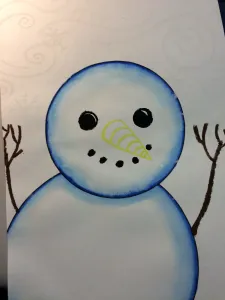 Snowman Painting with Markers and Crayon Resist art lesson