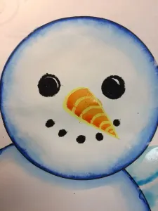Snowman Painting with Markers and Crayon Resist art lesson