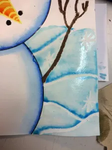 Snowman Painting with Markers and Crayon Resist art lesson