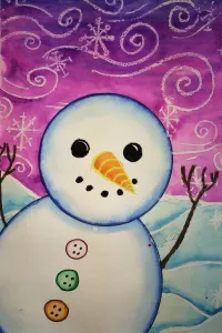 Snowman Painting with Markers and Crayon Resist art lesson