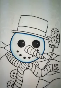 Snowman Painting with Markers and Crayon Resist art lesson