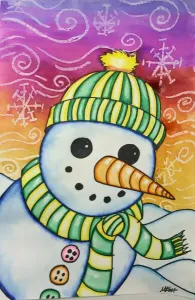 Snowman Painting with Markers and Crayon Resist art lesson