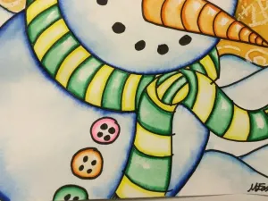 Snowman Painting with Markers and Crayon Resist art lesson