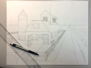 1 Point Perspective Barn Drawing