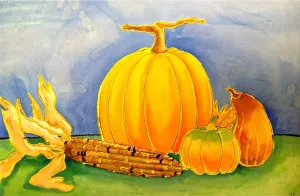 Pumpkin Watercolor Still Life Painting