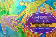 Warm & Cool Colors Handprint Pattern Watercolor & Crayon Resist Painting