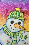 Snowman Painting with Markers and Crayon Resist art lesson