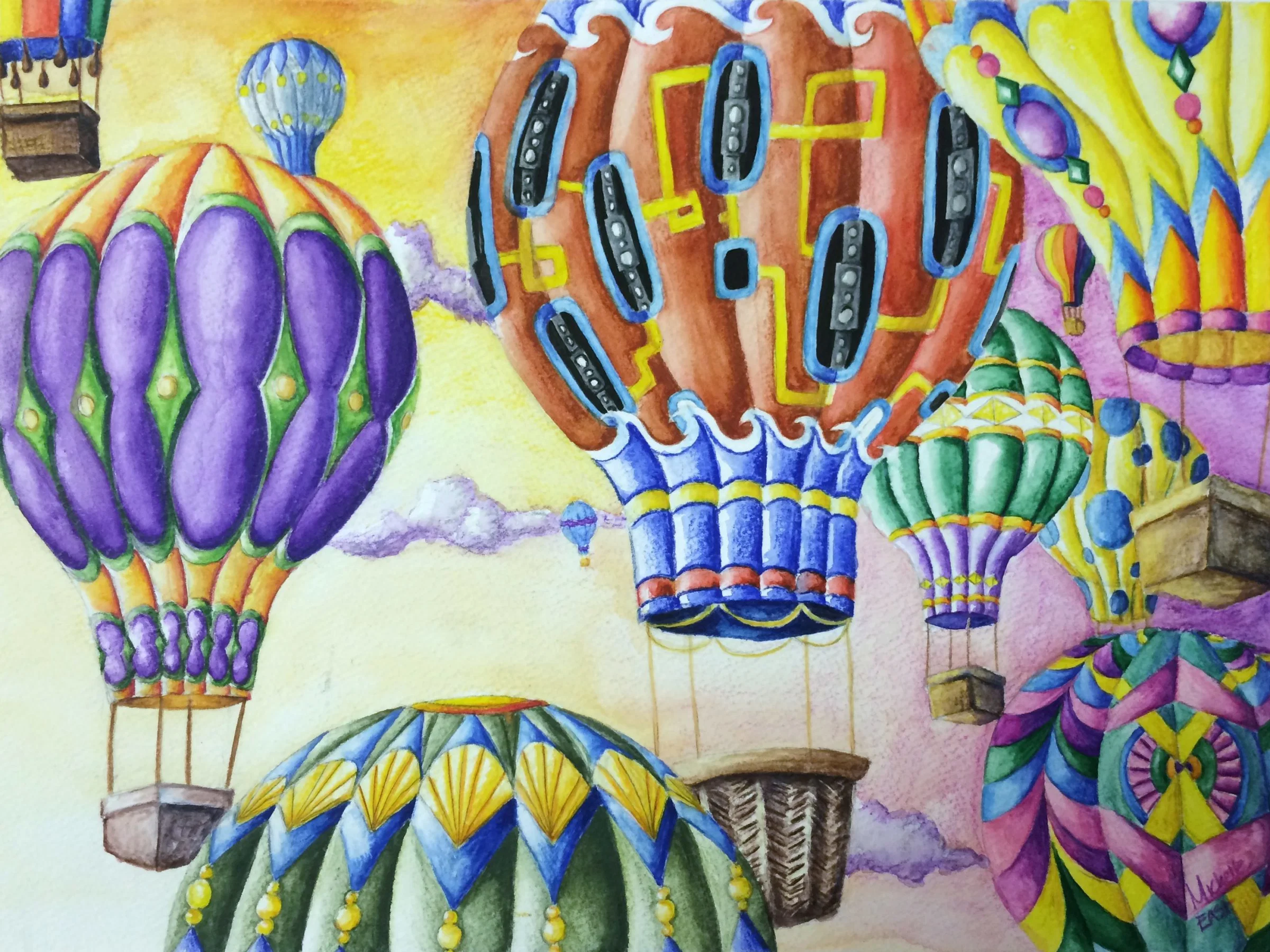 Featured: Hot Air Balloon Rhythm, Pattern & Variety Watercolor Pencil Painting Lesson