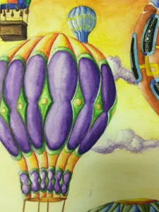 Hot Air Balloons Watercolor Pencil Painting