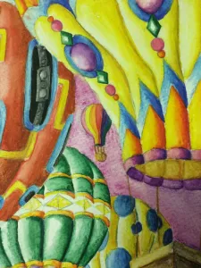 Hot Air Balloons Watercolor Pencil Painting